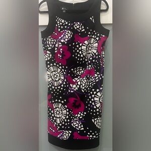 AB Studio Women's Sleeveless Sheath Dress Black/white/Pink Print Size 8